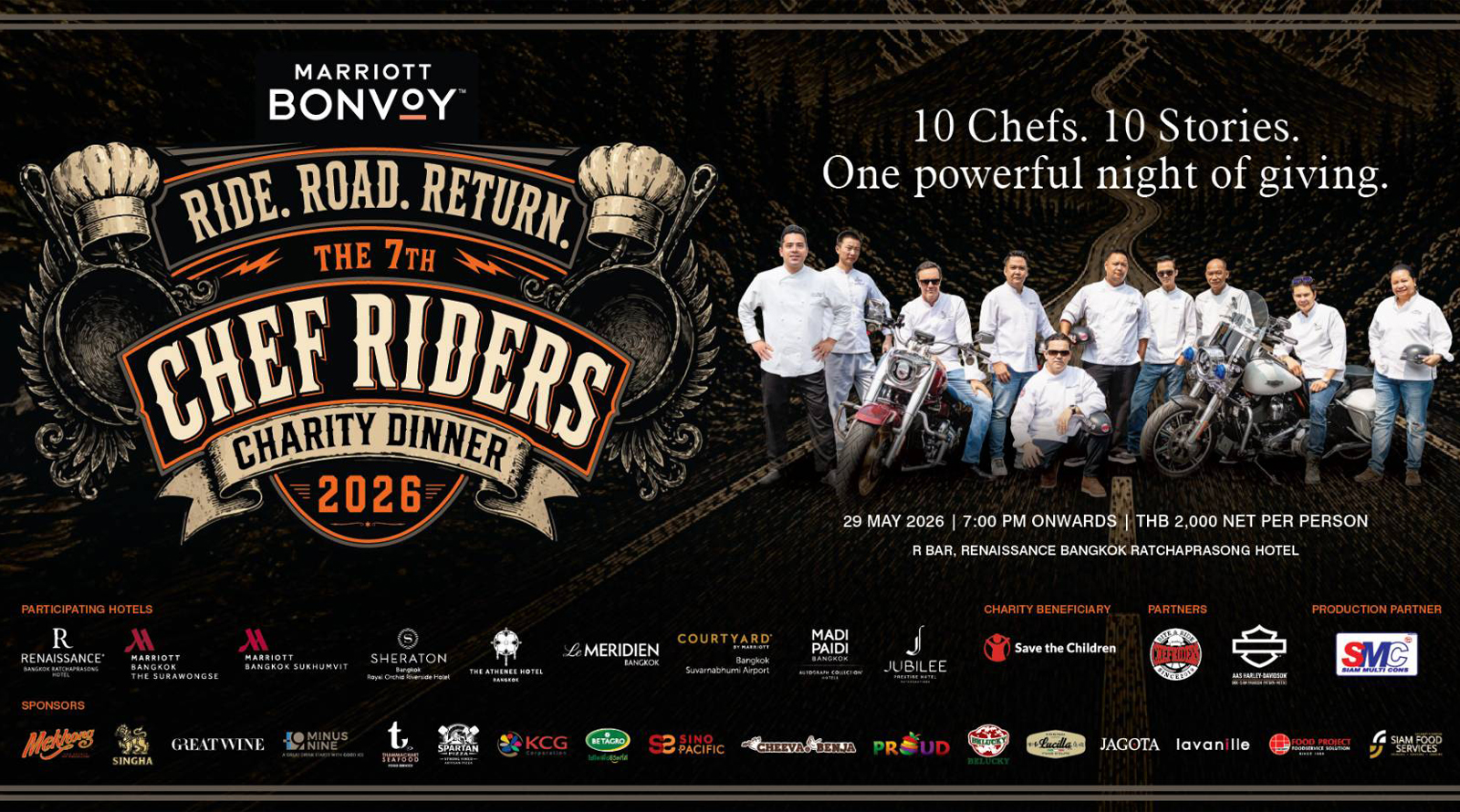 Marriott Bonvoy’s 7th Annual Chef Riders Dinner to be staged at Renaissance Bangkok Ratchaprasong Hotel on May 29, 2026, to raise funds for Save the Children Thailand